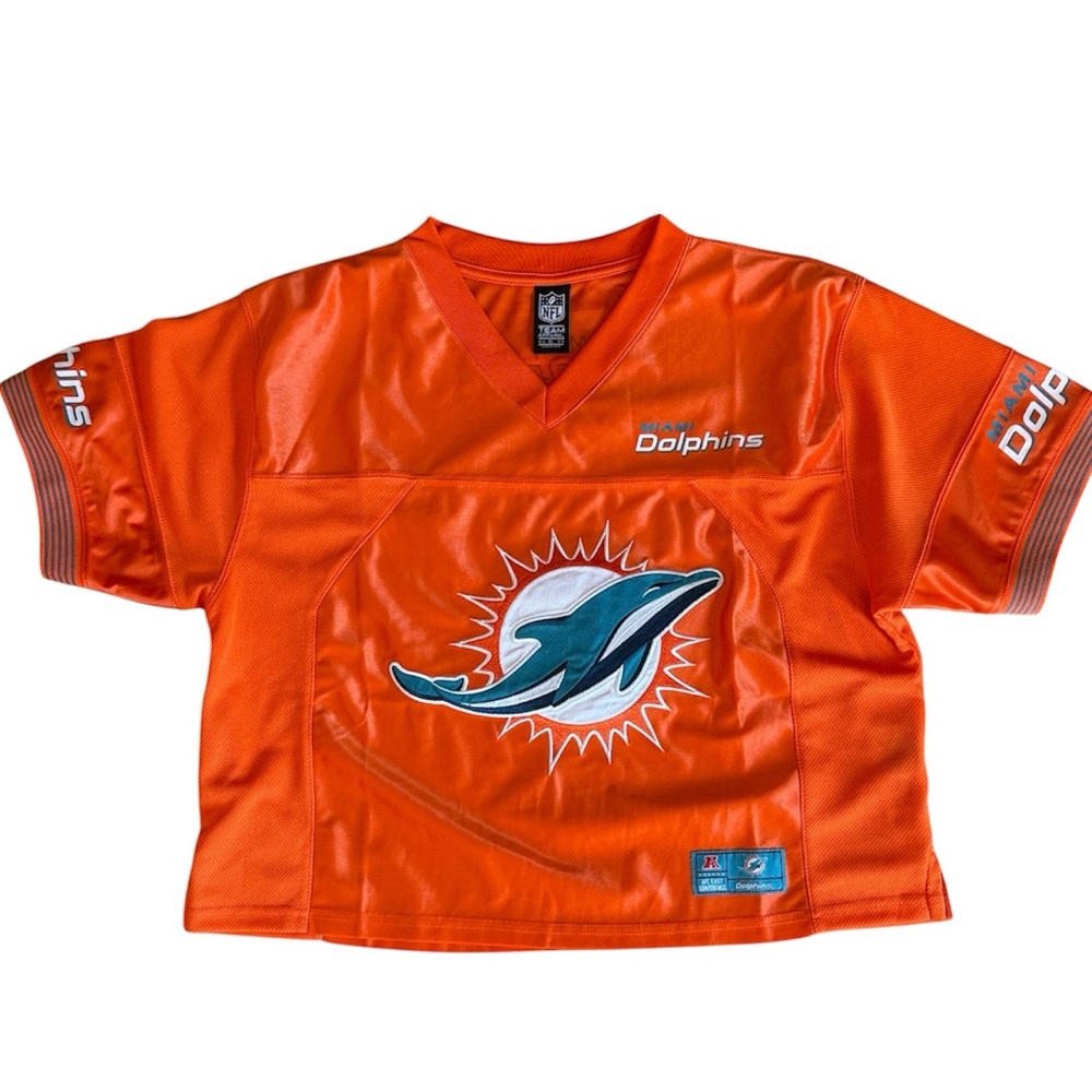 MIAMI DOLPHINS ORANGE CROPPED NFL JERSEY TOP WOMENS V-NECK FOOTBALL SHIRT SZ XL